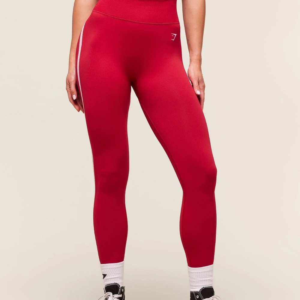 Gymshark Lift Varsity Seamless Leggings (Red, XS)